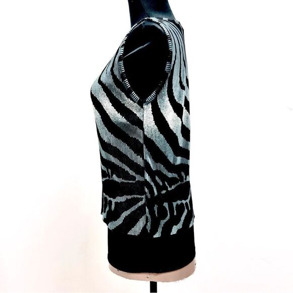 NWOT vintage 90’s abstract tank by Plisse teal black swirl print sz M pleated - Picture 3 of 11